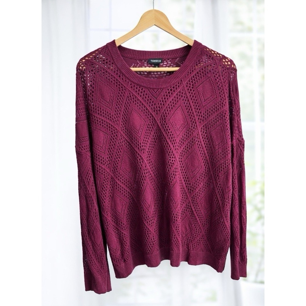 Torrid Open Knit Pullover Knit Sweater Plus Size 2 2x Mauve Pink Long Sleeve